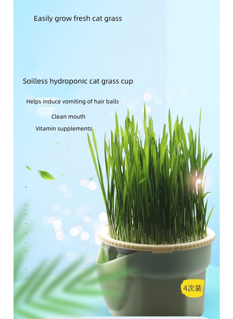 كوب عشبي للقطط الكسولة بدون تربة يأتي مع 4 عبوات من عشب القطط للمساعدة على الهضم وتنظيف التنفس والحث على القيء للقطط ذات كرات الشعر. - Image 1